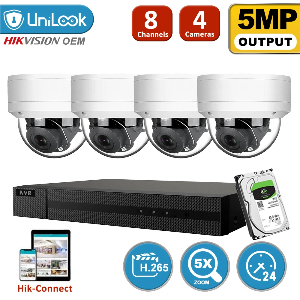 UniLook 8CH NVR 4 шт. 5 Мп PTZ POE IP камера комплект поддержка 5X Zoom H.265 система Onvif Обнаружение