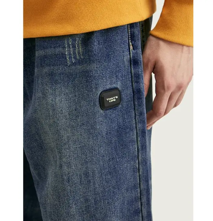 В стиле хип-хоп Прямые джинсы Для мужчин личности свободные джинсовые штаны из