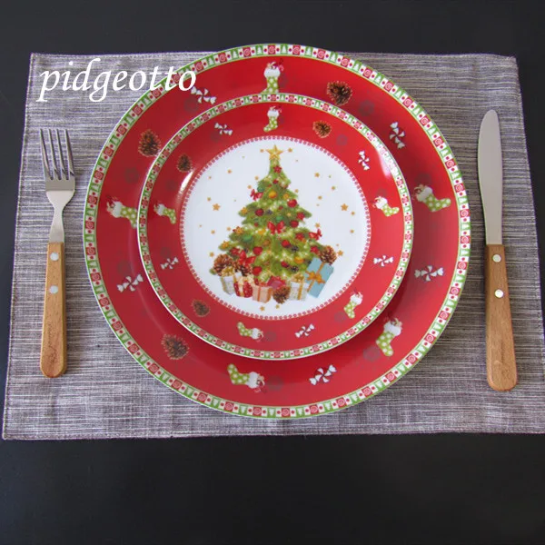 Керамическая Рождественская елка красные круглые тарелки блюда говядина десерт