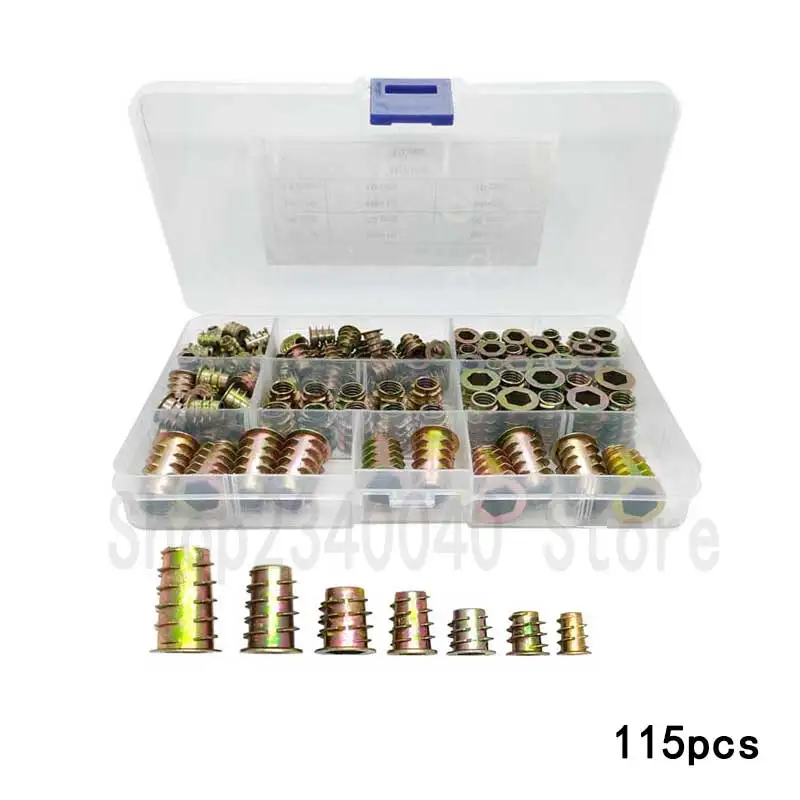 

115pcs/set Threaded Hex Insert Nut Driver Wood Screw Inserts Nuts Kit Furniture Hex Socket Screw Inserts M4 M5 M6 M8 M10*25mm