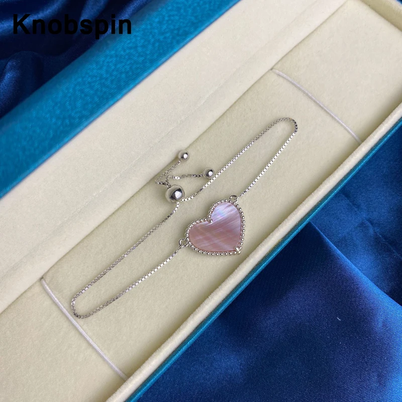 

Knobspin 100% 925 Sterling Silver 16*19mm Fritillaria Ussuriensis Adjustable Bracelet For Women Engagement Party Fine Jewelry