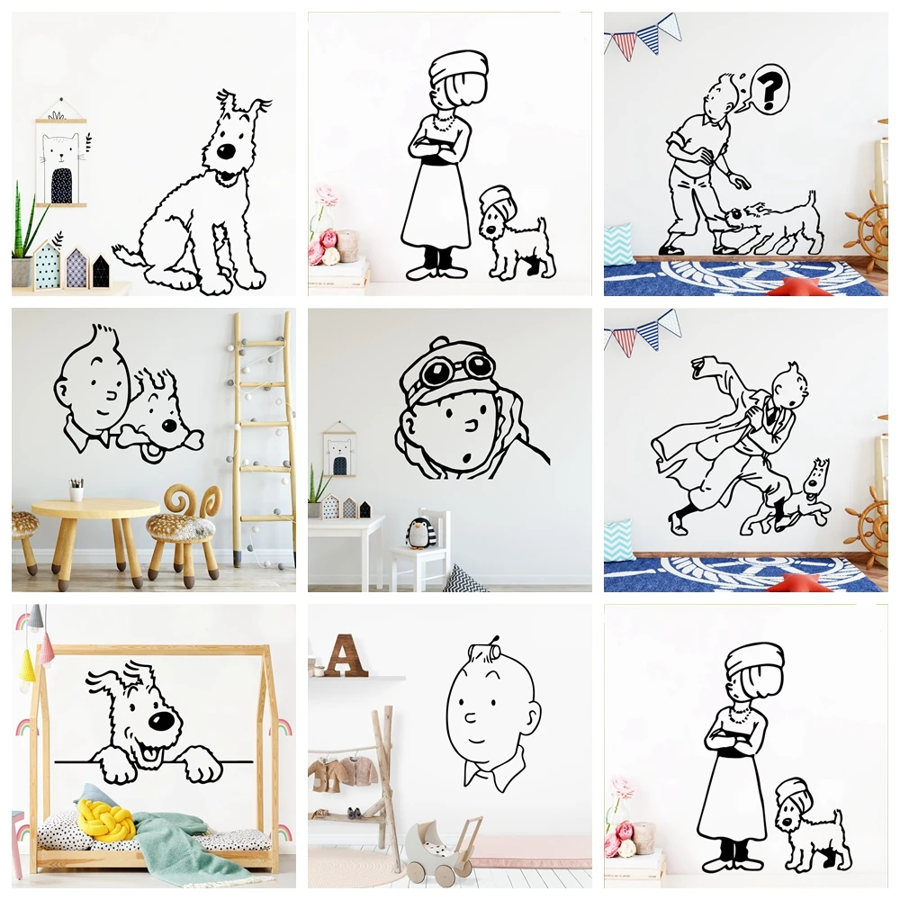 

Removable The Adventures Of Tintin Wall Sticker Wallpaper Vinyl Stickers For Kids Room stickers mural tintin Wall Decals Mural