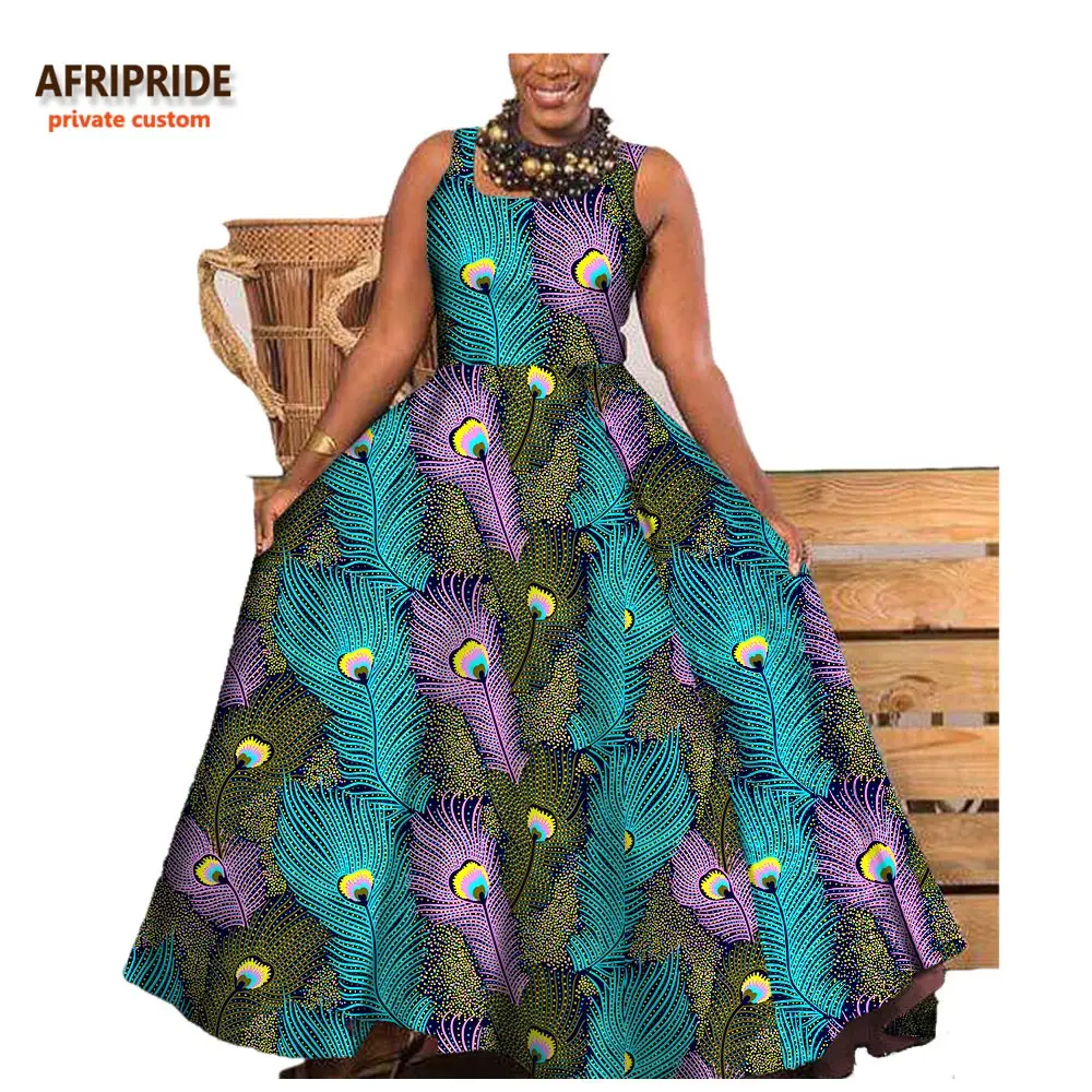 Afripride/модное платье в африканском стиле для женщин, сделанное на заказ, с принтом Анкары, без рукавов, длиной до щиколотки, вечерние, хлопковое платье A722575 - Цвет: 544J