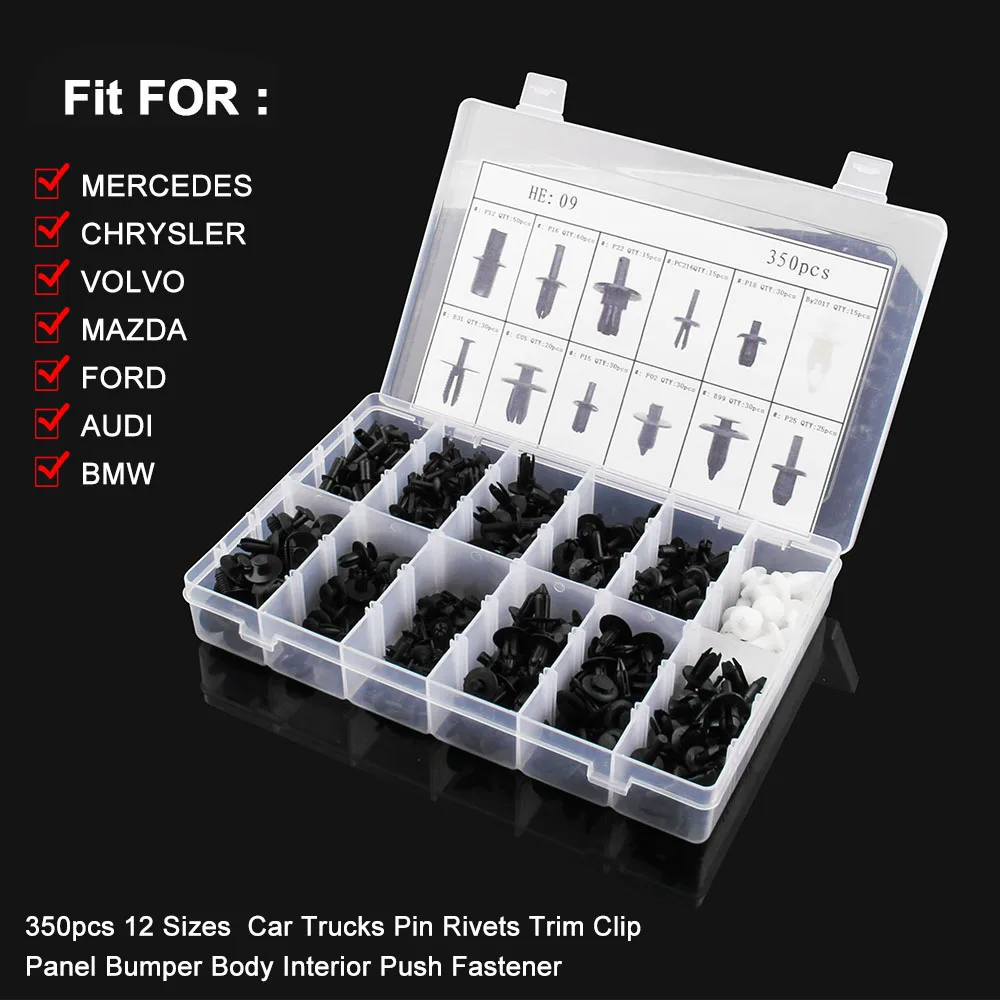 350 шт. пластиковые зажимы заклепки для Audi BENZ Ford BMW 5mm 6mm 7mm 8mm 12mm Mazda Авто набор