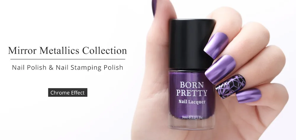 BORN PRETTY 9 мл металл с эффектом зеркала лак для ногтей фиолетовый розовый Золотой Серебряный хромированный лак для ногтей металлический дизайн ногтей