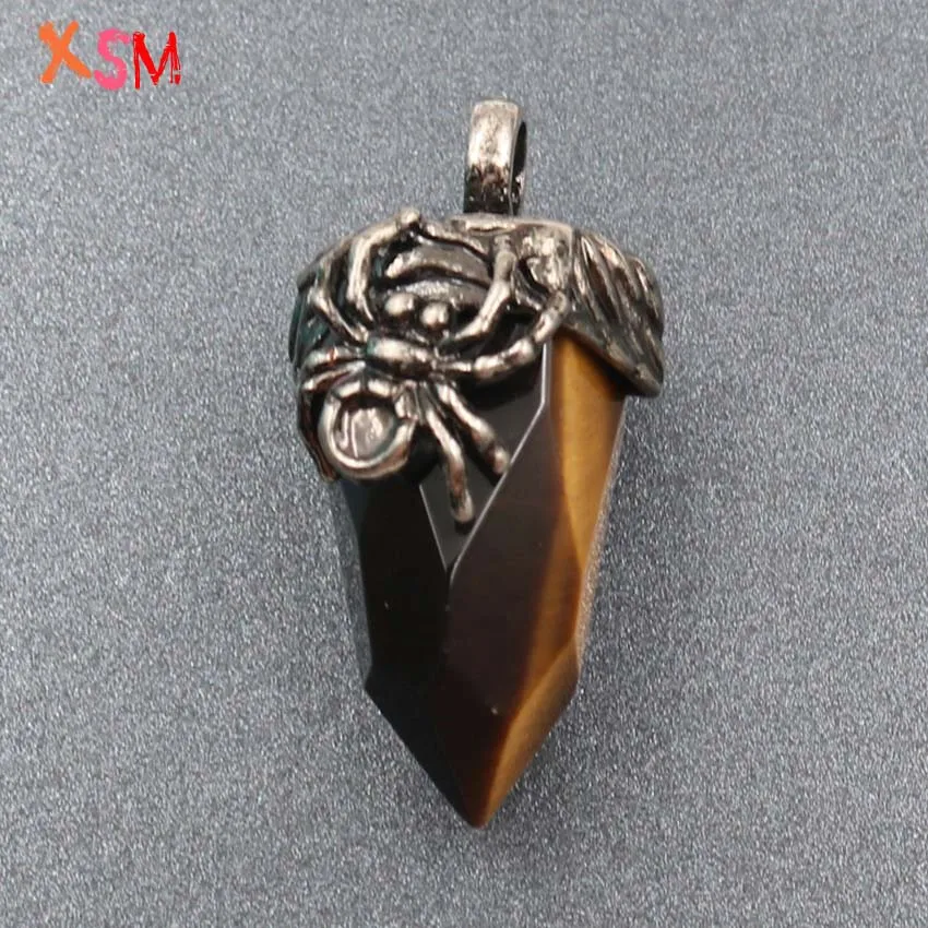 Tiger Eye XSM сосновый Конус Форма Подвески в виде паука для женщин и мужчин колье фурнитура натуральный черный Агаты Кристалл граненый камень Винтажные Ювелирные Изделия - Окраска металла: Tiger Eye