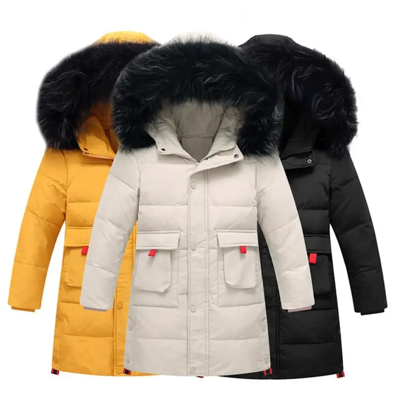 Новые пуховые пальто для мальчиков зимние длинные куртки детская верхняя одежда