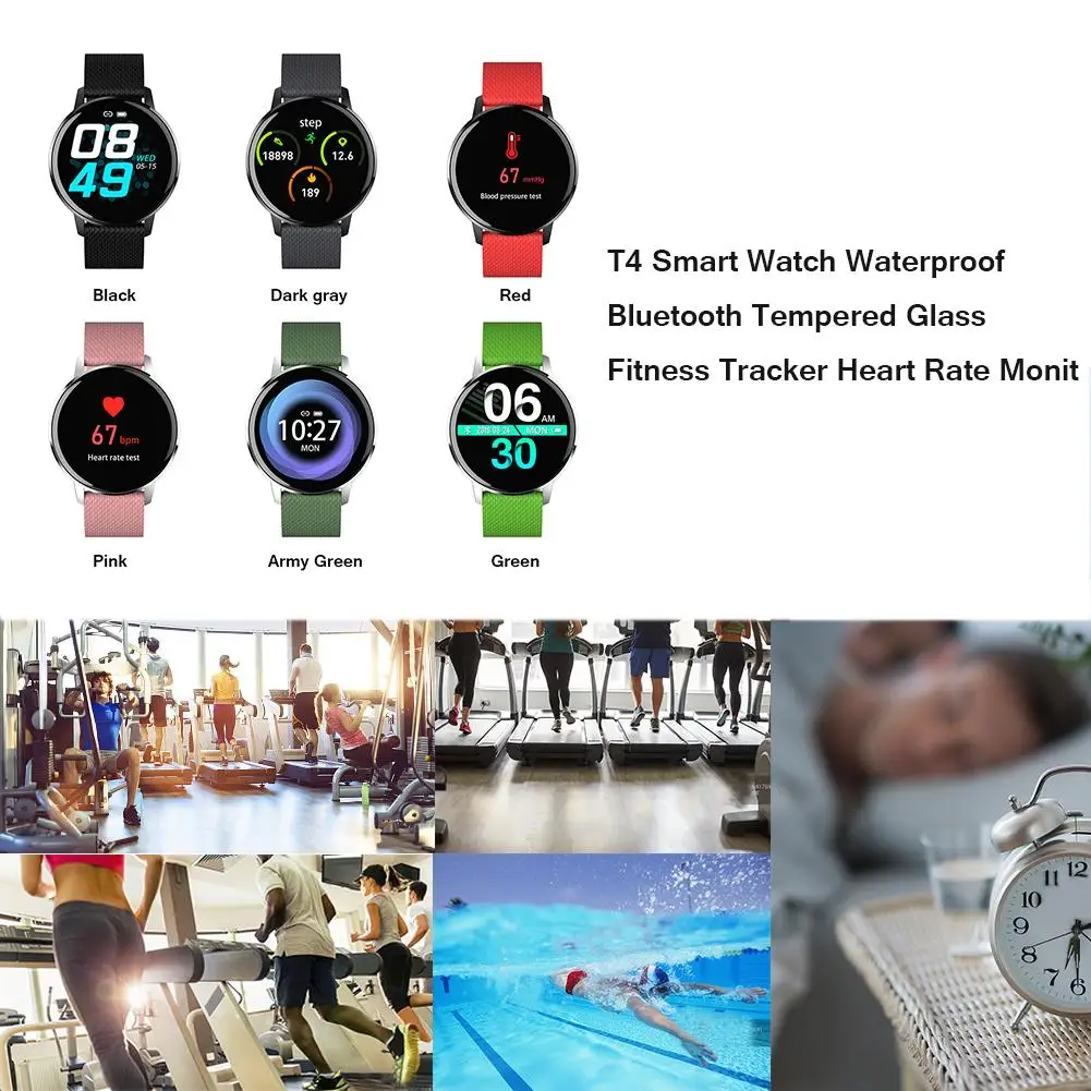 Водонепроницаемые умные часы T4 с Bluetooth и закаленным стеклом фитнес трекер