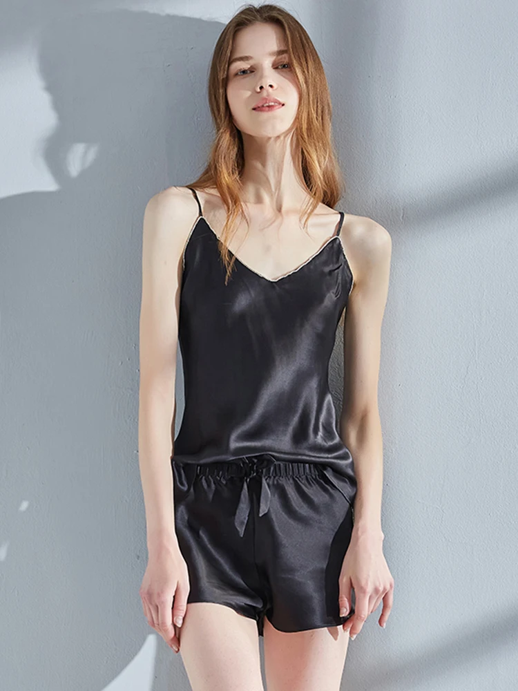 16 Momme Hangzhou Real Silk Pajamas Women Sleeveless Nightgown Pyjama Femme Sling Strap Bedgown100% Natural Silk Sleepwear Sets