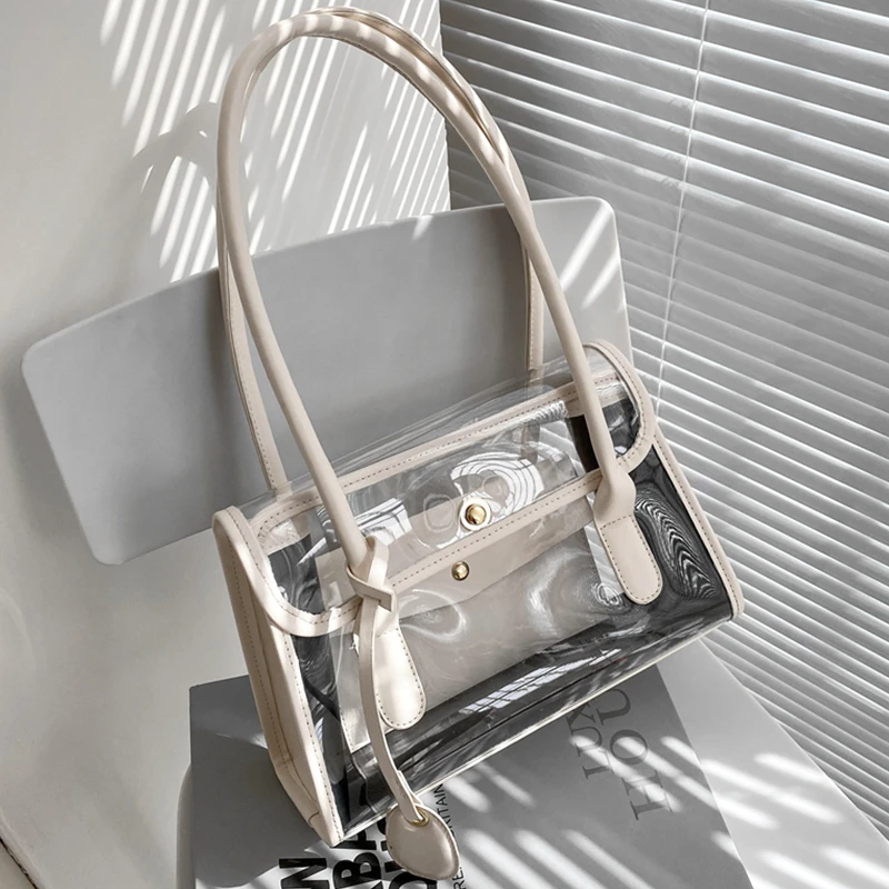 

Burminsa Transparent Shoulder Bags For Women Brand Designer Work Large Female Tote Clear PVC Beach Ladies Handbags Summer 2021