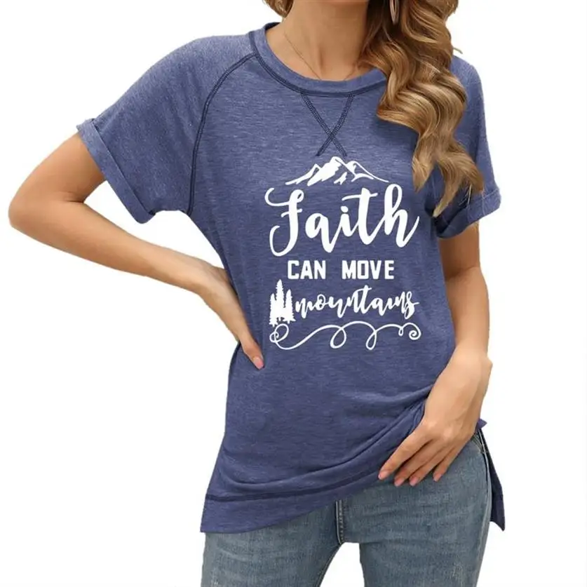 

New Arrival T-Shirt For Women Colorblock Crossover Loose Top With Short Sleeves Jesus Faith Letters Print T-Shirt Female Tops