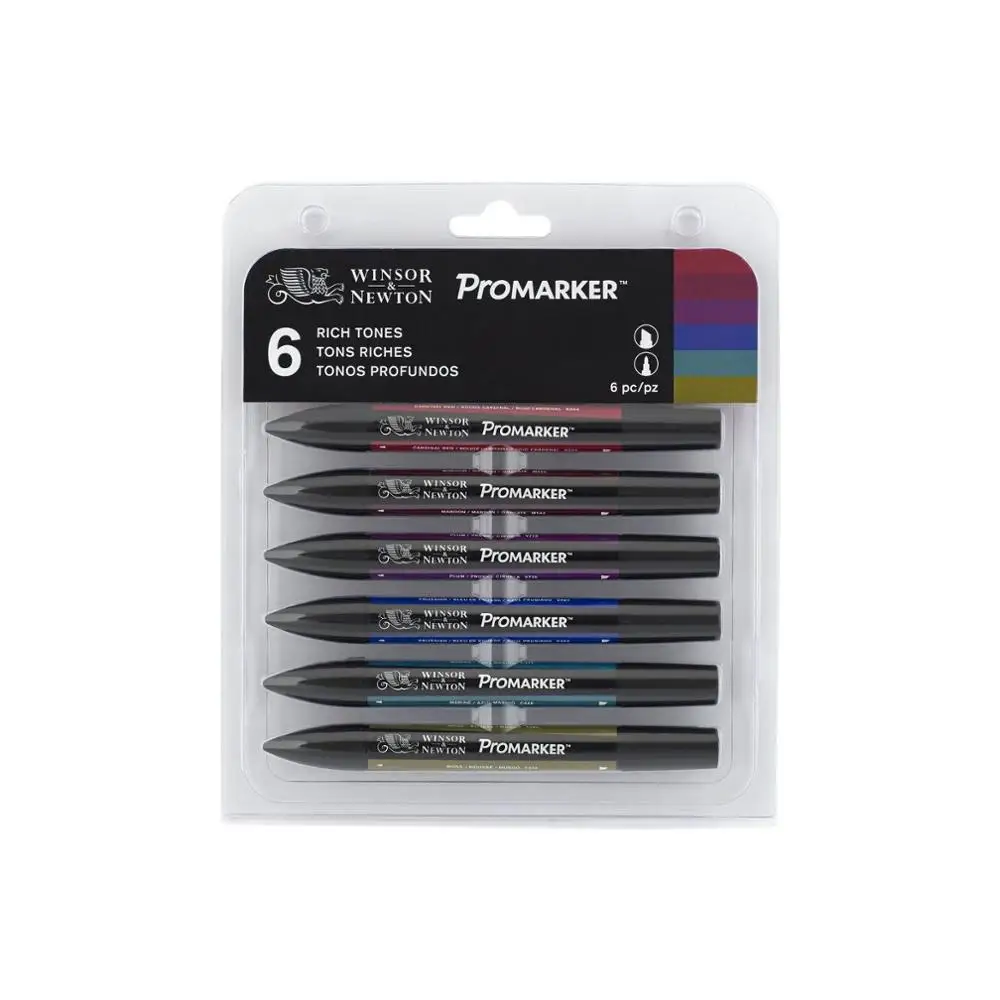 Фломастеры Winsor& Newton Promarker с двумя наконечниками, 6 цветов и 12 цветов, кисть для художника-блендера - Цвет: 6 Rich