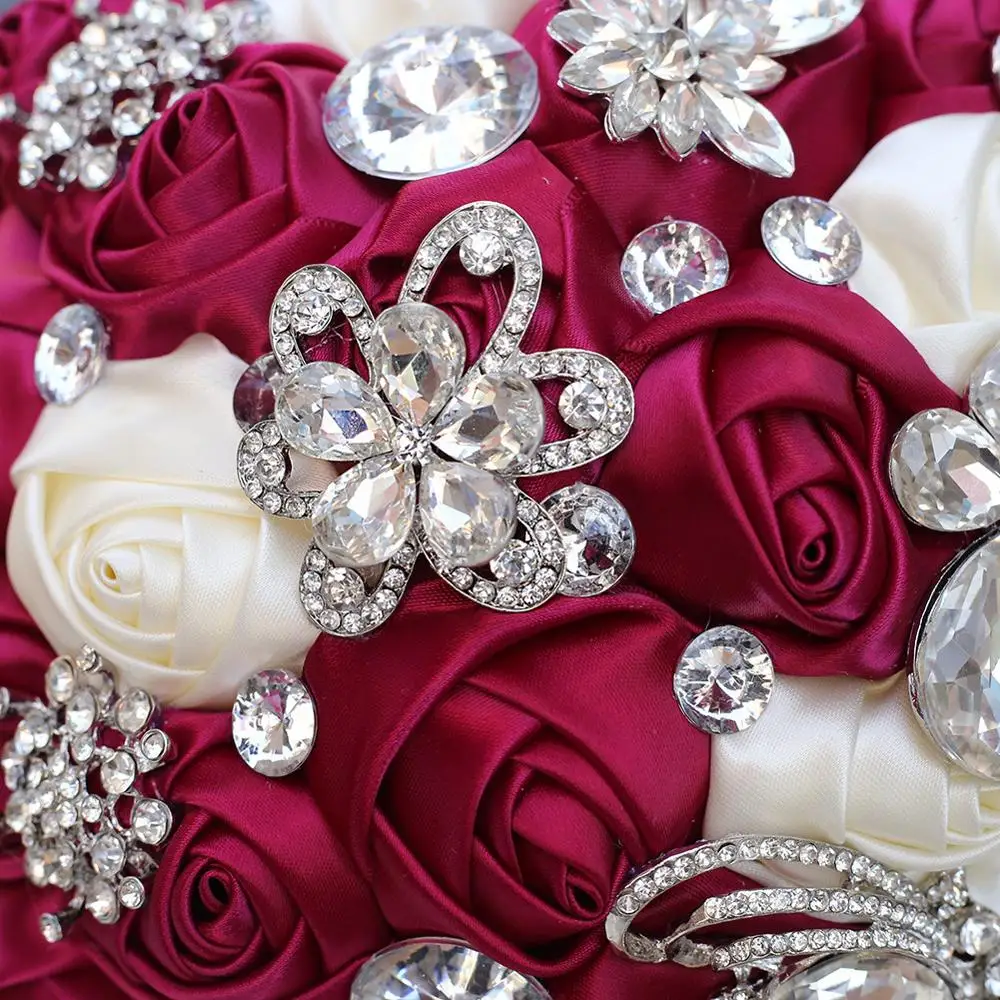 Роскошные Фуксия цветы jaevini стразы свадебные букеты искусственный кристалл