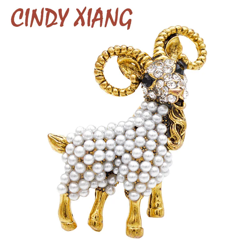 

CINDY XIANG Pearl Goat Brooch Vintage Fashion Unisex Animal Pin Fashion Autumn Coat Brooches Women And Men Jewelry Good Gift
