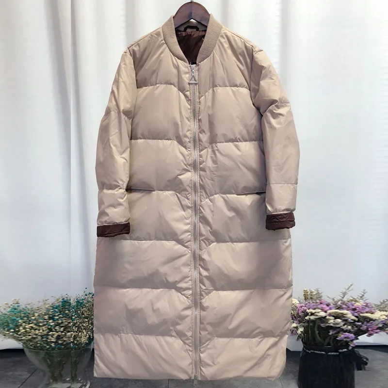 beige no hooded Зимняя куртка женская новая зимняя белая куртка на утином пуху Женская свободная длинная пуховая Парка женская теплая Женская пуховая куртка верхняя одежда - Цвет: beige no hooded