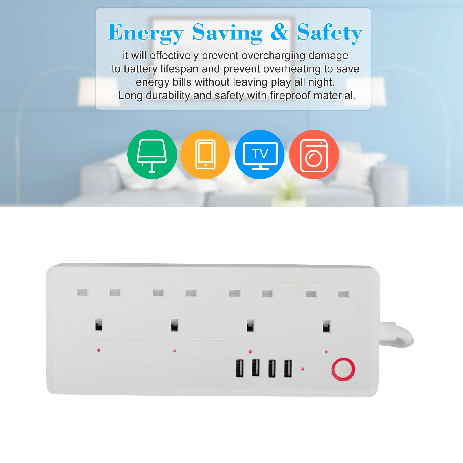 

WiFi Smart Power Strip Socket App Control Compatible Multi-Plug Timer Switch Power Strip Outlet With 4 AC Outlets 4 USB Port