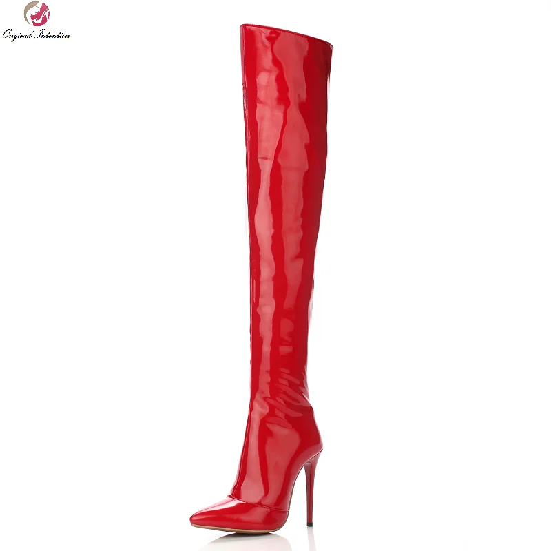 

Women Sexy Leather High Heels Over The Knee Boots Women Point Toe Side Zip Thigh High Boots Botas Shoes Woman Zapato Size 33 45