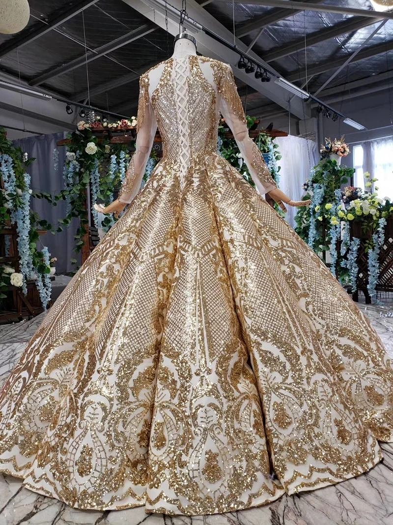 Роскошное Золотое свадебное платье в винтажном стиле длиной до пола с длинным