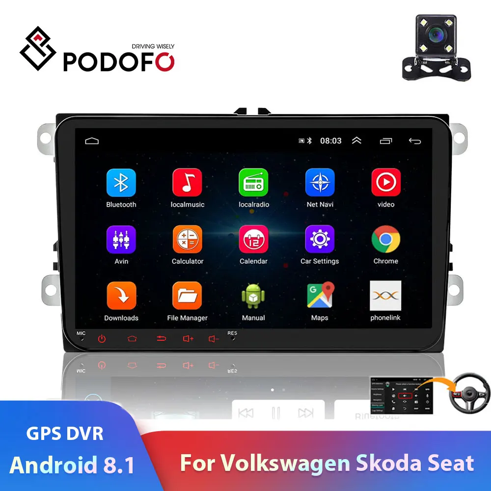 Podofo 2din Автомагнитола 9 &quotAndroid8.1GPS навигация wifi DVR Buletooth Автомобильный плеер для