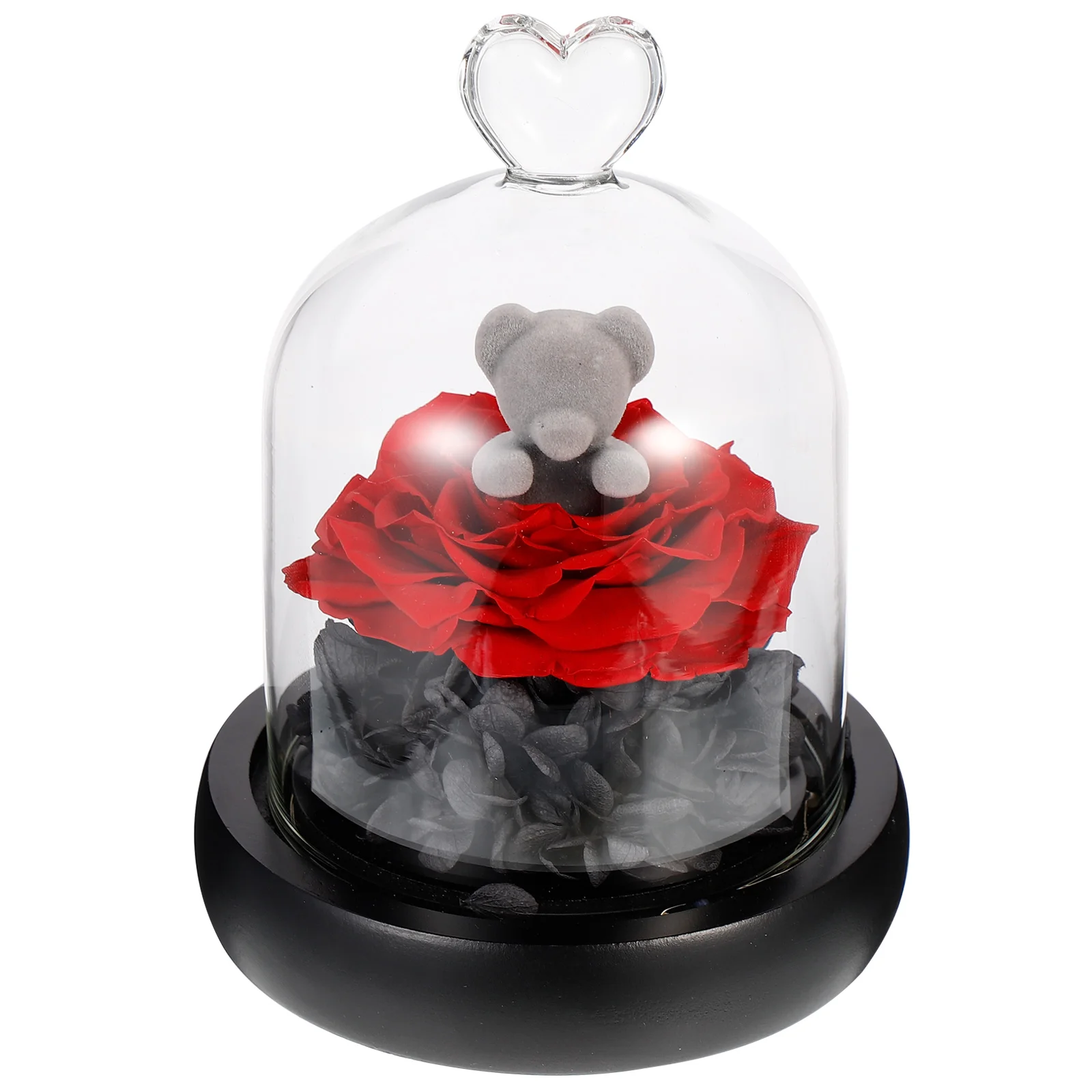 

1pc Elegant Glass Cover Preserved Rose Bear Decoration Valentine's Day Gift Decor