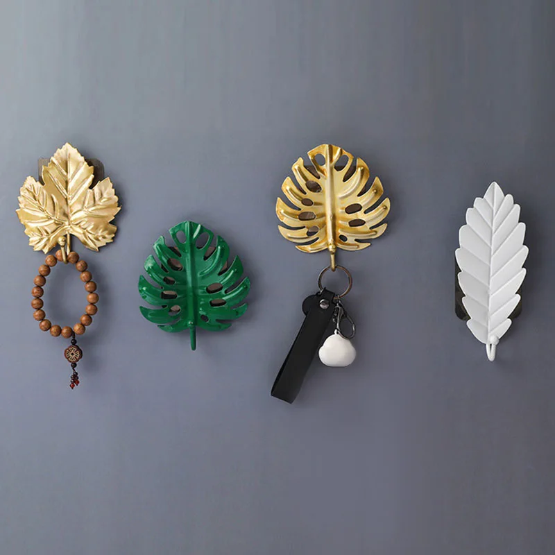 

1PC Wall-mount Metal Leaf Shape Hook Door Wall Wardrobe Clothes Bag Key Scarf Hanger Decoration Multi-Purpose Hooks