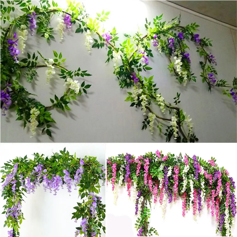 wisteria flowers Artificial Wisteria Silk Flowers Home Wedding decor Bouquet vine decoration Garden Hanging garland Plant string | Дом и сад