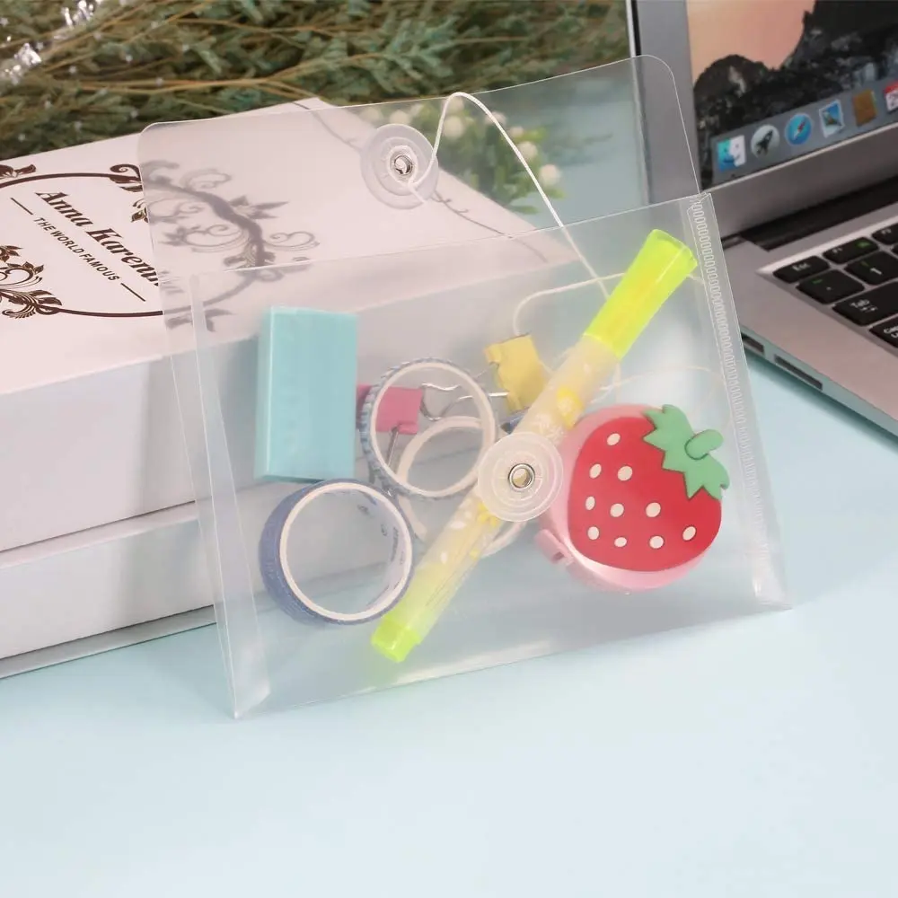 

5PCS A6 Transparent File Document Bag Pouch Plastic Envelope Mini Storage Organizer with Button & String Tie Closure