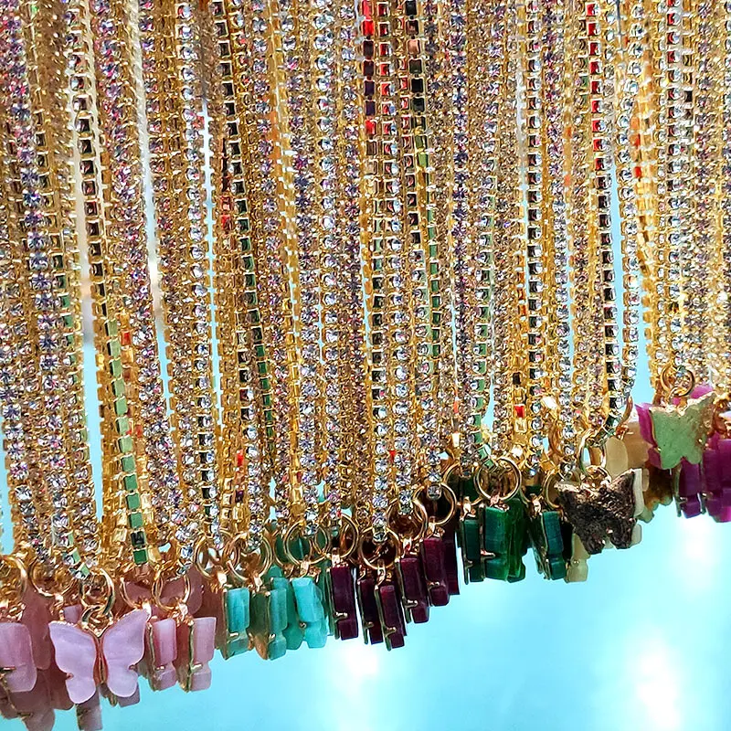 ????? Flatfoosie 100 ピース/セットファッションクリスタルチェーンチョーカーネックレスかわいい蝶昆虫ネックレスセットロマンチックなジュエリー卸売