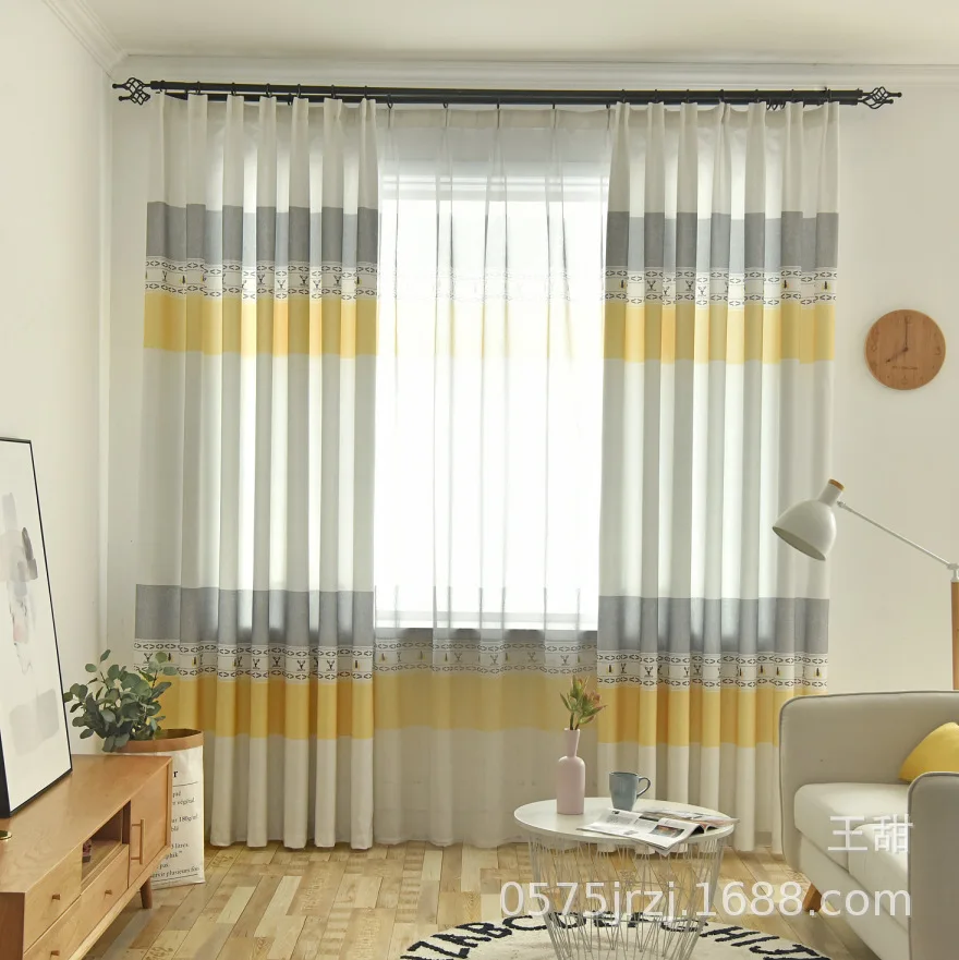 

ModernCurtains for Living Room Bedroom Minimalist Scandinavian Beth WaterproofCustomized Network Hong Cai Striped Curtains