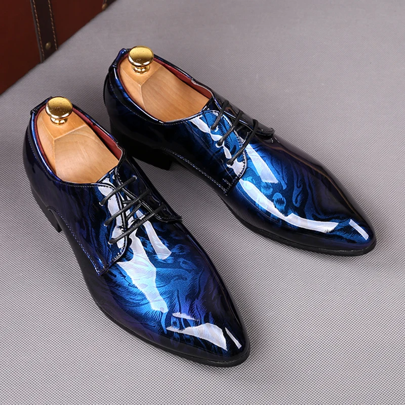

italian brand designer mens fashion patent leather shoes printing oxfords shoe party nightclub wear point toe sneakers zapatos