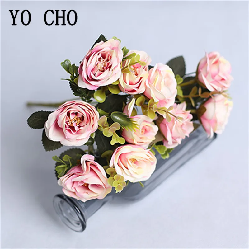 10 головок шелковые розы букет невесты свадебный стол декор стен Маленькие