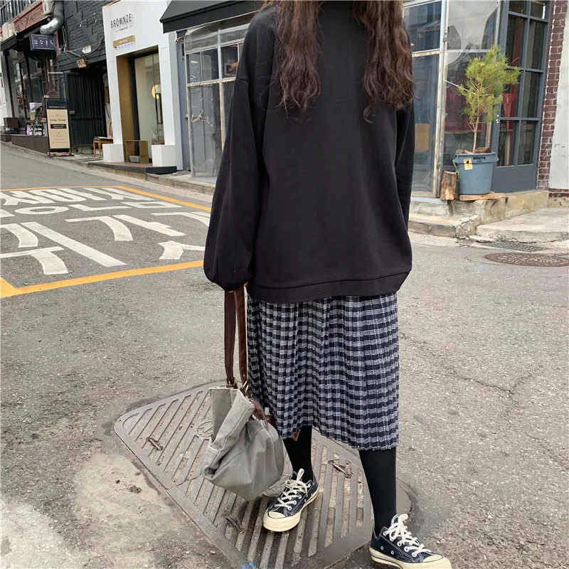 Толстовки женские Harajuku однотонные Большие размеры женские весна осень Ulzzang длинные тонкие студенческие свободные Простые Модные женские свитшоты
