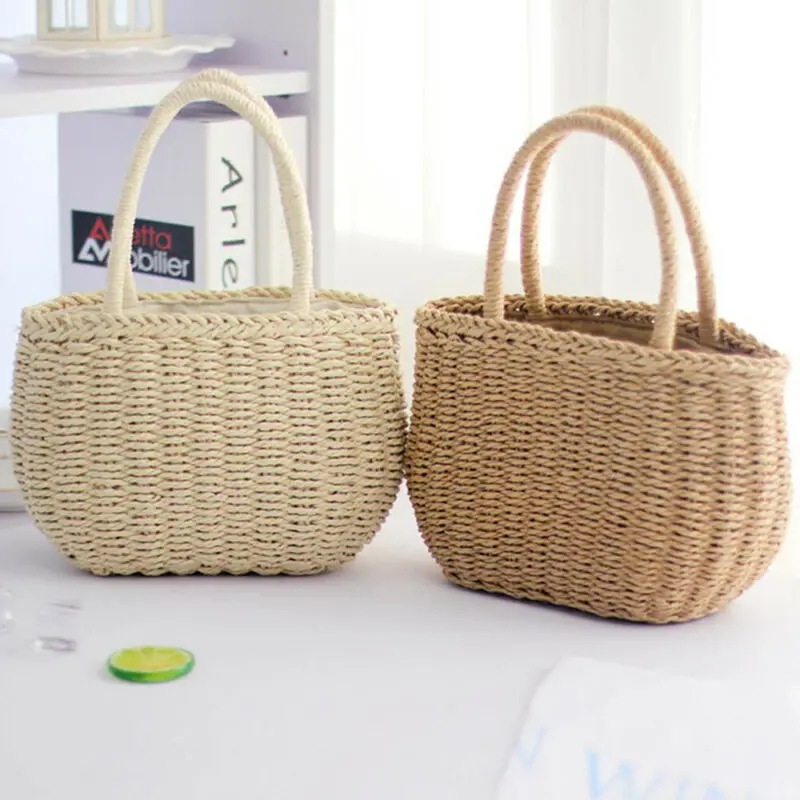

New Women Straw Bag Woven Round Rattan Handbag Crossbody Summer Beach Drawstring Bags