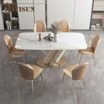 Italian Light Luxury Rock Board Dining Table Large And Small Apartment Household Modern Simple High-End Rectangular Kitchen Set