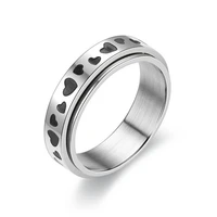 anxiety fidget spinner rings for men silver color heart stainless steel spinning rotate ring for women punk rock jewelry