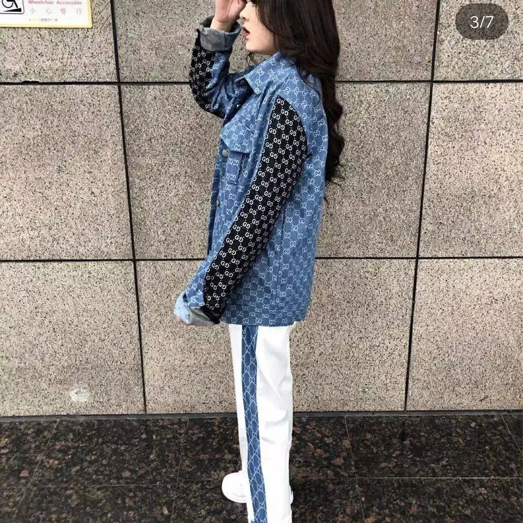 

2020 high quality plaid denim shirt women stitching spring and autumn new top students loose couples long sleeve hoodie coat