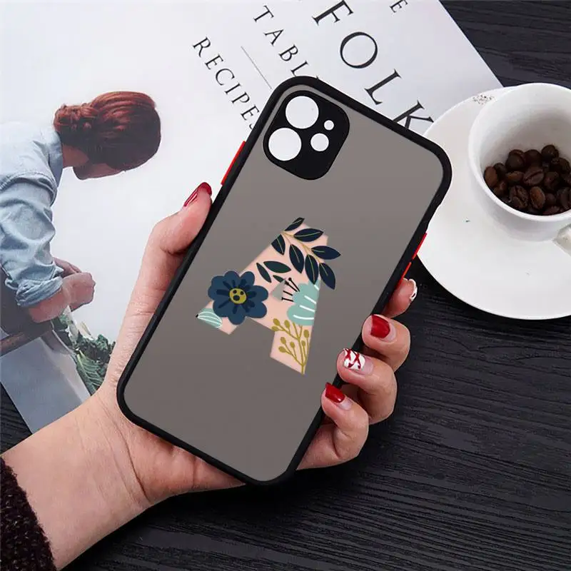 

Custom 26 letter flower Phone Cases matte transparent For iphone 7 8 11 12 plus mini x xs xr pro max cover