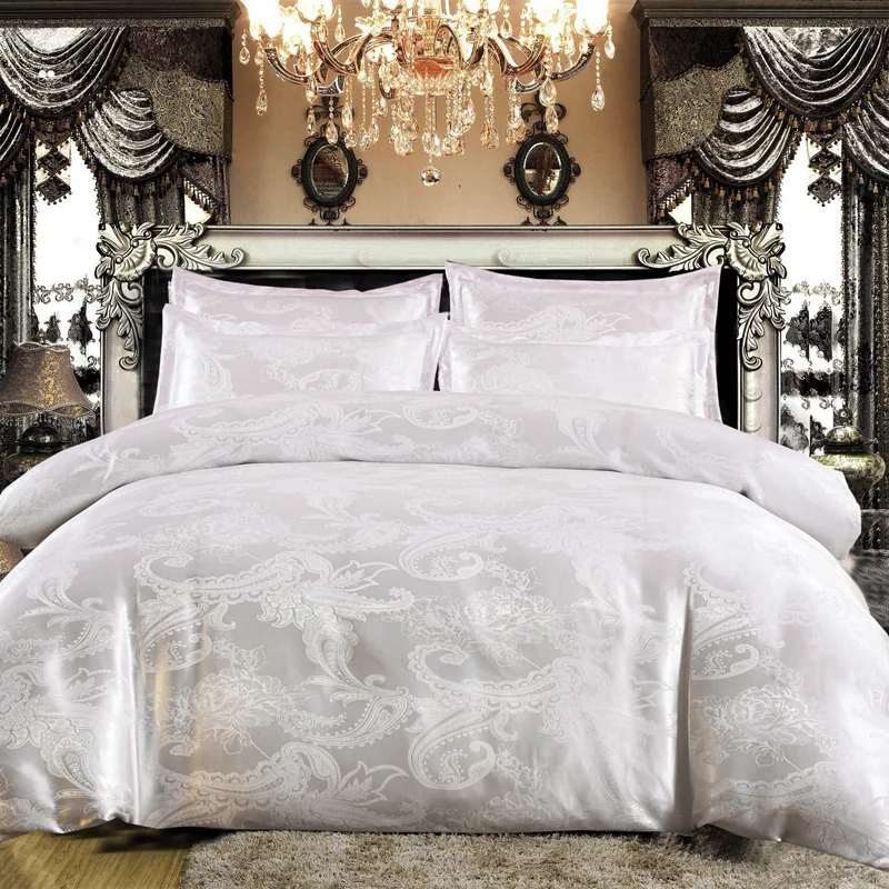 Luxury 2/3pcs Duvet Cover Set Satin Jacquard Bedding Sets with Zipper Closure 1 Quilt + 1/2 Pillowcases US/EU/AU Size | Дом и сад