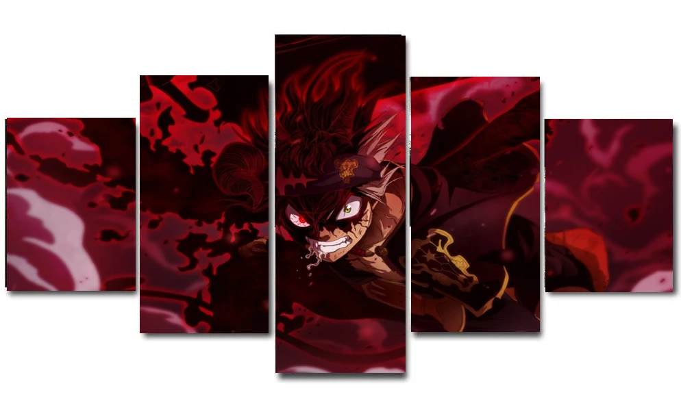 

Black Clover Anime Fan Art Demon Asta Canvas Wall Decorative Poster,No Frame,Set of 5 Pieces