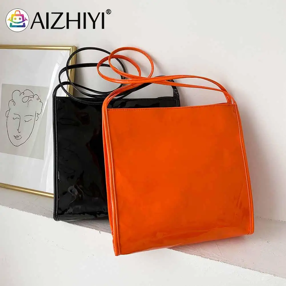 

Fashion Women Patent PU Leather Solid Color Shoulder Shopping Bag Casual Ladies Square Large Capacity Tote Handbags