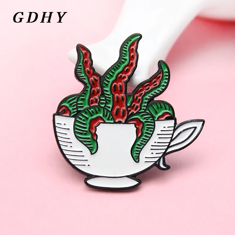 GDHY чайная чашка осьминог щупальца эмалированные булавки антенна инопланетянин