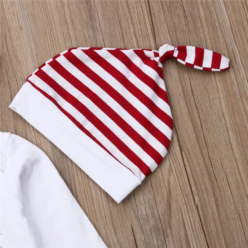 3pcs Newborn Clothing Set First Christmas Letter Bodysuit Baby Boys Rompers Striped Pants Hats Xmas Girls Infant Suit | Детская одежда