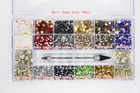 mixed ab glass crystal ab diamond in 21 grids shape and ss4 ss20 flatback nail art rhinestone decorations set with 1 pick up pen