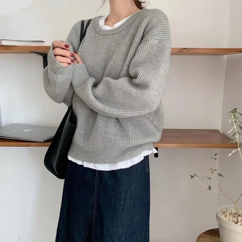 

2021 Autumn Loose O-Neck Womens Knitted Sweaters Regular Winter Clothes for Women Warm Pullovers Argyle Sweater