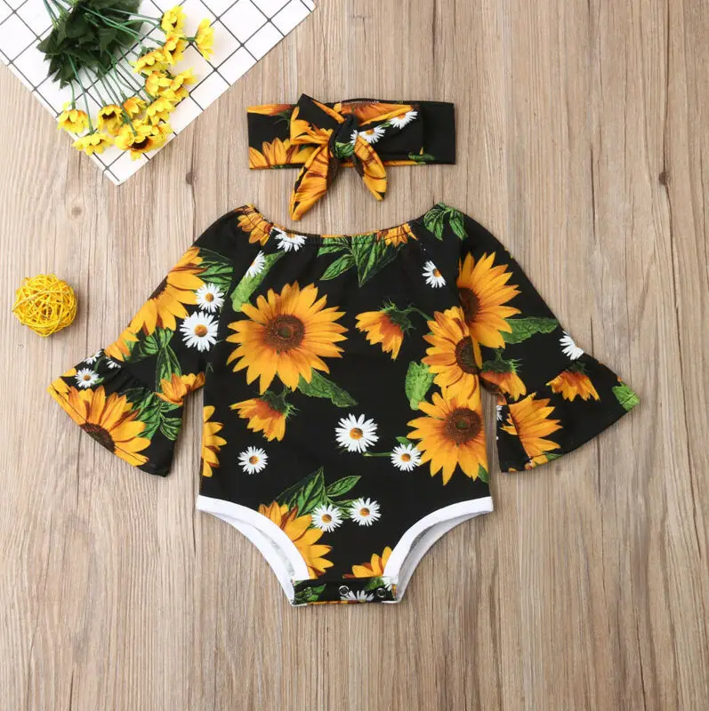2019 брендовый летний комбинезон с расклешенными рукавами и подсолнухами для