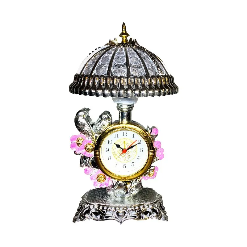 

Alarm Clock Bedside Clock Night Light Retro European Bedroom Clock Desk Lamp Living Room Desk