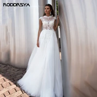 roddrsya bohemian wedding dresses sleeveless lace appliques vintage tulle wedding gown o neck white boho bridal dress
