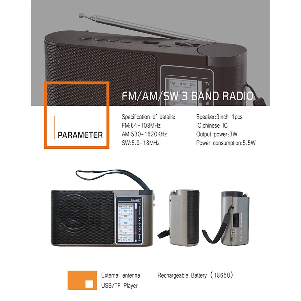 Телескопическая радиоприемник карманная антенна FM.TV/AM/SW 4 диапазона с динамиком