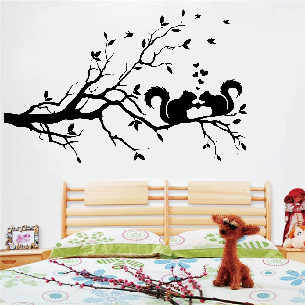 Cortoon белка Наклейка на стену дерево большая природа дети украшение в детскую