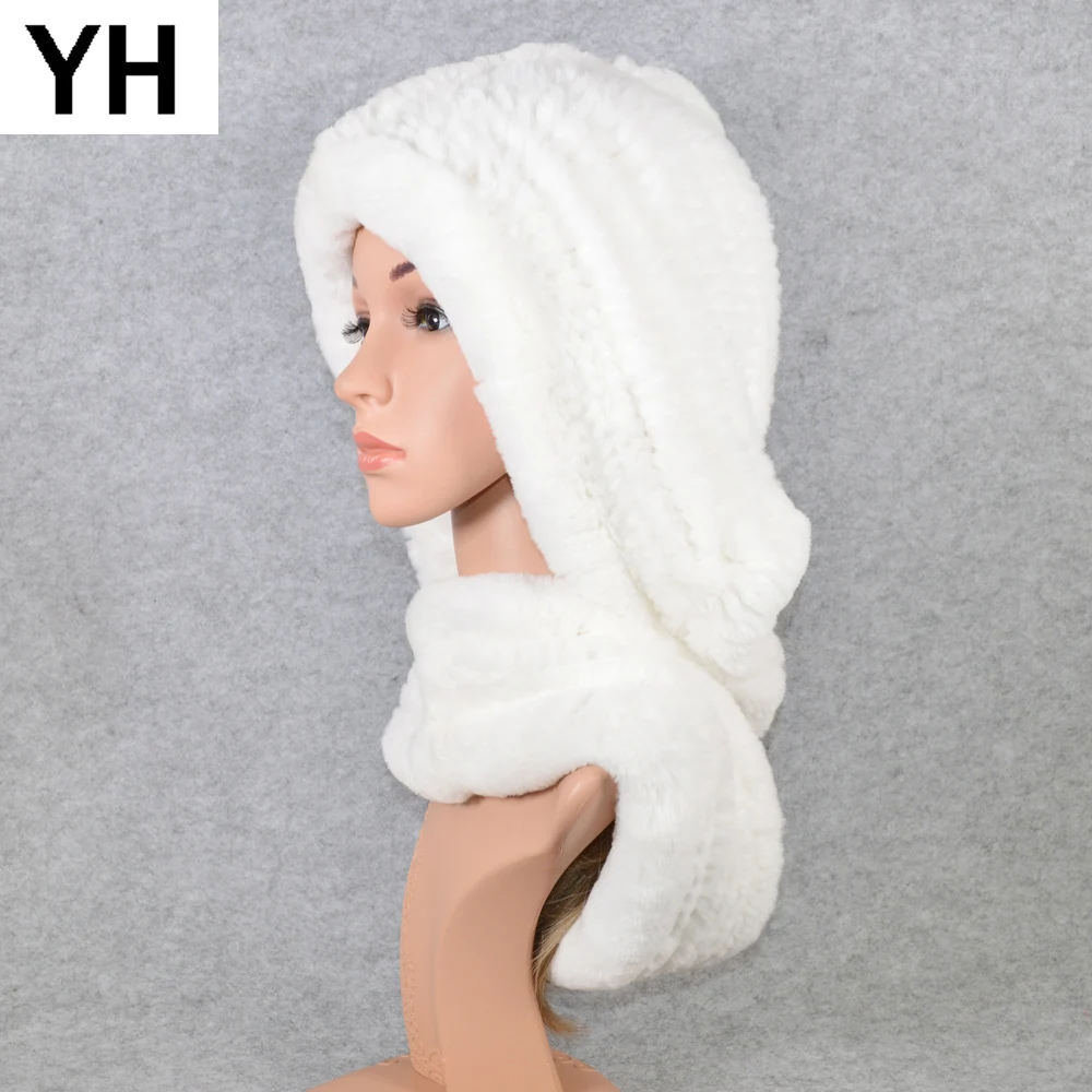 Женская зимняя вязаная шапка шарф из натурального меха кролика Рекс брендовая